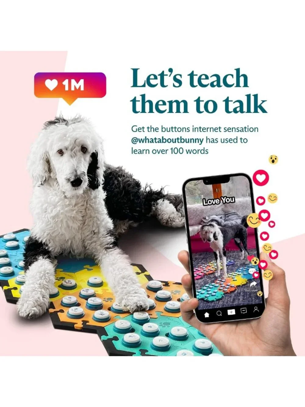 Dog & Cat Communication Buttons Kit | 6 Recordable Sound Buttons & Mats